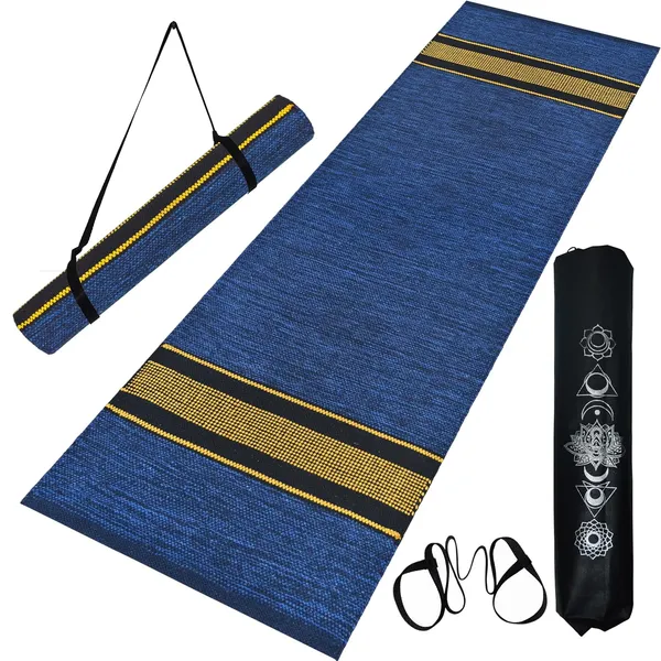 Navy_Blue_Handmade_Knitted_Premium_Cotton_Yoga_Mat_With_Strong_Anti_Skid_Backing,_Carry_Bag_&_Strap_(2_X_6_Feet_|_5_Mm_Thick)
