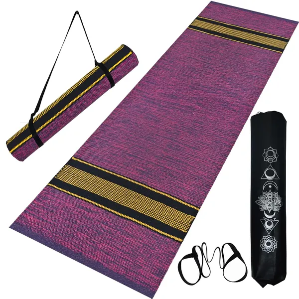 Purple_Handmade_Knitted_Premium_Cotton_Yoga_Mat_With_Strong_Anti_Skid_Backing,_Carry_Bag_&_Strap_(2_X_6_Feet_|_5_Mm_Thick)