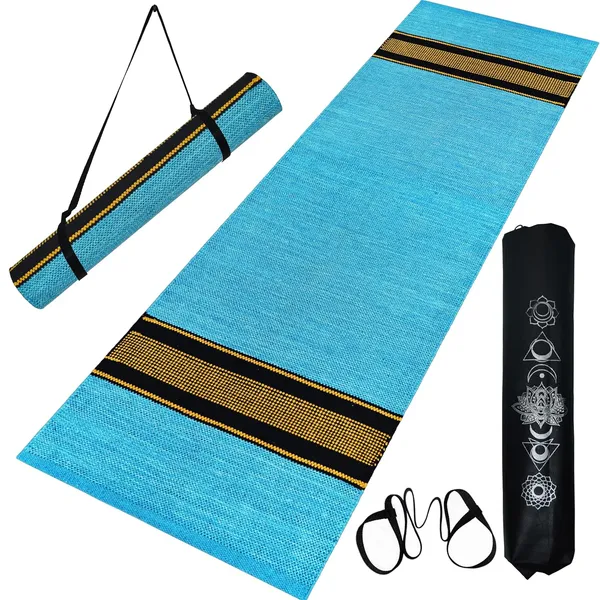 Turquoise_Handmade_Knitted_Premium_Cotton_Yoga_Mat_With_Strong_Anti_Skid_Backing,_Carry_Bag_&_Strap_(2_X_6_Feet_|_5_Mm_Thick)
