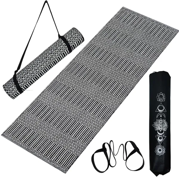 Black_Handmade_Knitted_Premium_Cotton_Yoga_Mat_With_Strong_Anti_Skid_Backing,_Carry_Bag_&_Strap_(2_X_6_Feet_|_8_Mm_Thick)