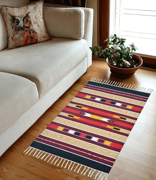 Handmade_Knitted_Multicolor_Pure_Cotton_Kilim_Rug_For_Bedroom,_Living_Room,_Kitchen_(2_X_3_Feet_|__5_Mm_Thick)