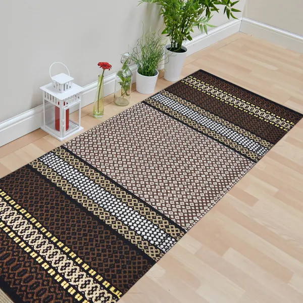 Premium_Cotton_Runner_Rug,_2X5_Feet,_Anti_Slip_Back,_Brown.