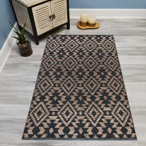 Premium_Handwoven_Area_Rug,_3X5_Feet,_1600_GSM,_Washable,_Color-_Black/Brown