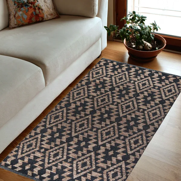 Premium_Handwoven_Area_Rug,_3X5_Feet,_1600_GSM,_Washable,_Color-_Black/Brown