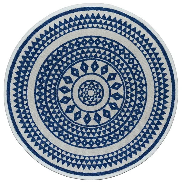 House of Handmade Blue Handmade Knitted Antislip Cotton Printed Round ...