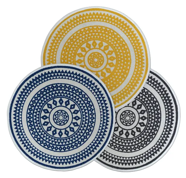 Yellow,_Blue_&_Black_Handmade_Knitted_Cotton_Printed_Round_Rug_For_Bedroom,_Livingroom_(60_Cm_Dia_|__5_Mm_Thick)_(Pack_Of_3_Pcs)
