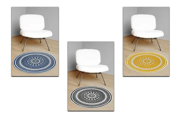 Yellow,_Blue_&_Black_Handmade_Knitted_Cotton_Printed_Round_Rug_For_Bedroom,_Livingroom_(60_Cm_Dia_|__5_Mm_Thick)_(Pack_Of_3_Pcs)