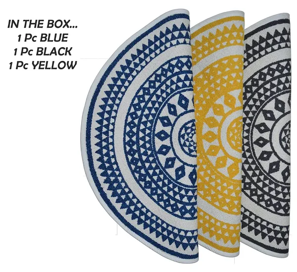 Yellow,_Blue_&_Black_Handmade_Knitted_Cotton_Printed_Round_Rug_For_Bedroom,_Livingroom_(60_Cm_Dia_|__5_Mm_Thick)_(Pack_Of_3_Pcs)