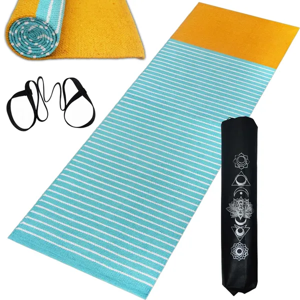 Turquoise_Handmade_Knitted_Premium_Cotton_Yoga_Mat_With_Strong_Anti_Skid_Backing,_Carry_Bag_&_Strap_(2_X_6_Feet_|_8_Mm_Thick)
