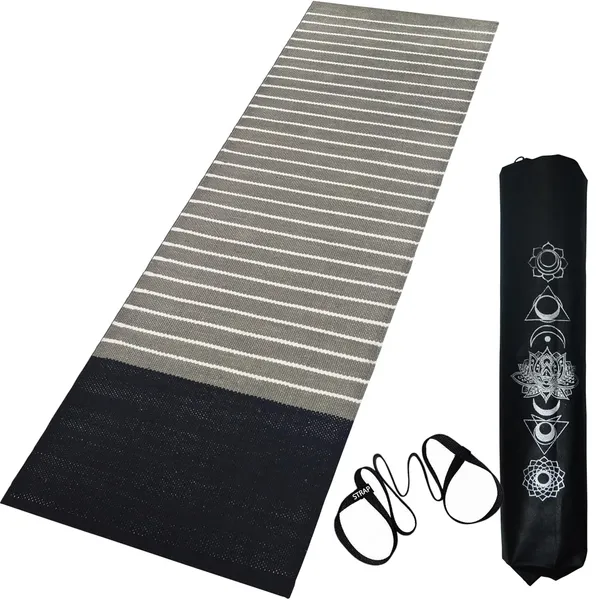 Black_Handmade_Knitted_High_Density_Anti-Skid_Backing,_Carry_Bag_&_Strap_Handwoven_Yoga_Mat_(2_X_6_Feet_|_8_Mm_Thick)