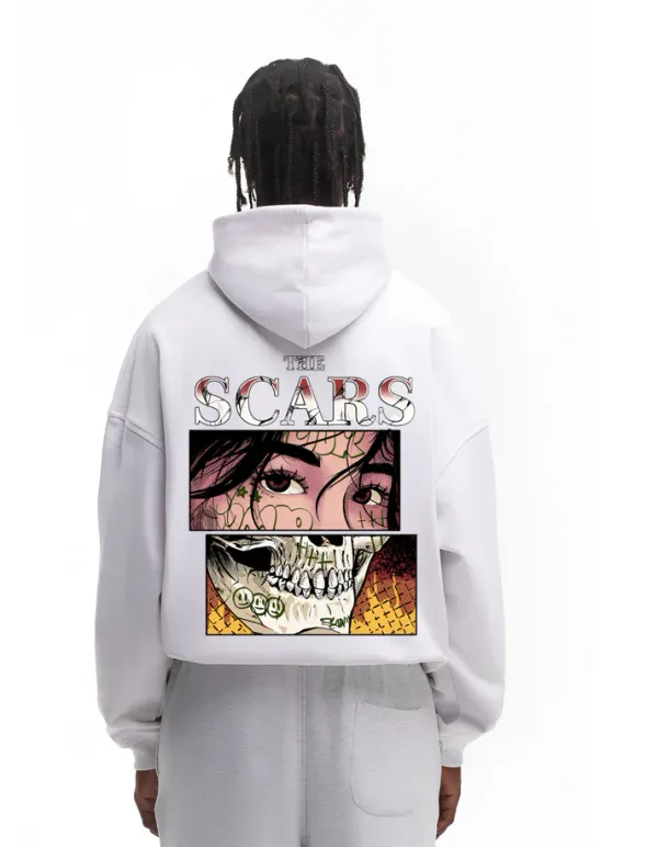 White_Cotton_Blend_Scars_Oversized_Hoodie