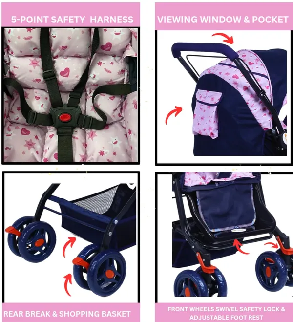 Pink_Metal,_Polyester_&_Polycotton_Stroller_For_Kids