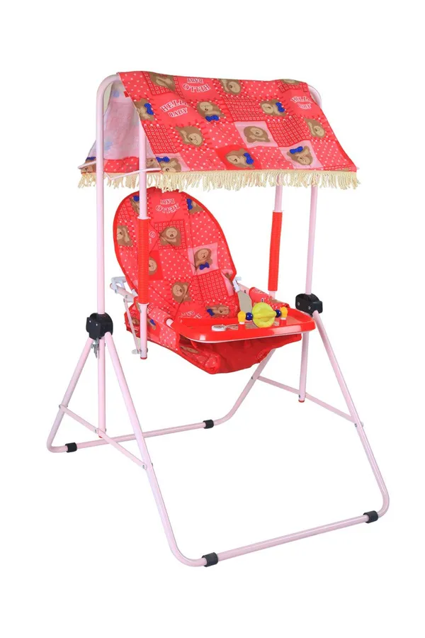 Red_Plastic_&_Steel_Baby_Swing_For_Kids