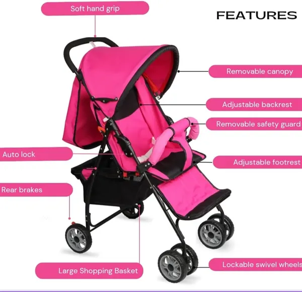 Pink_Metal_&_Polyester_Stroller_For_Kids