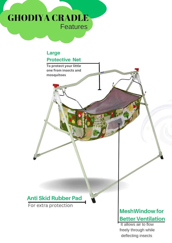 Green_Metal_&_Fabric_Cradle_For_Kids
