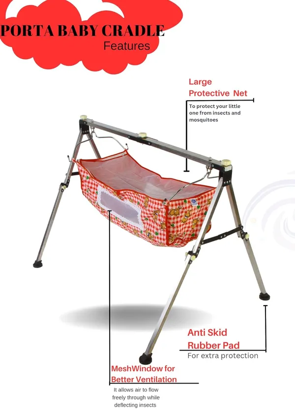 Red_Stainless_Steel_&_Fabric_Cradle_For_Kids