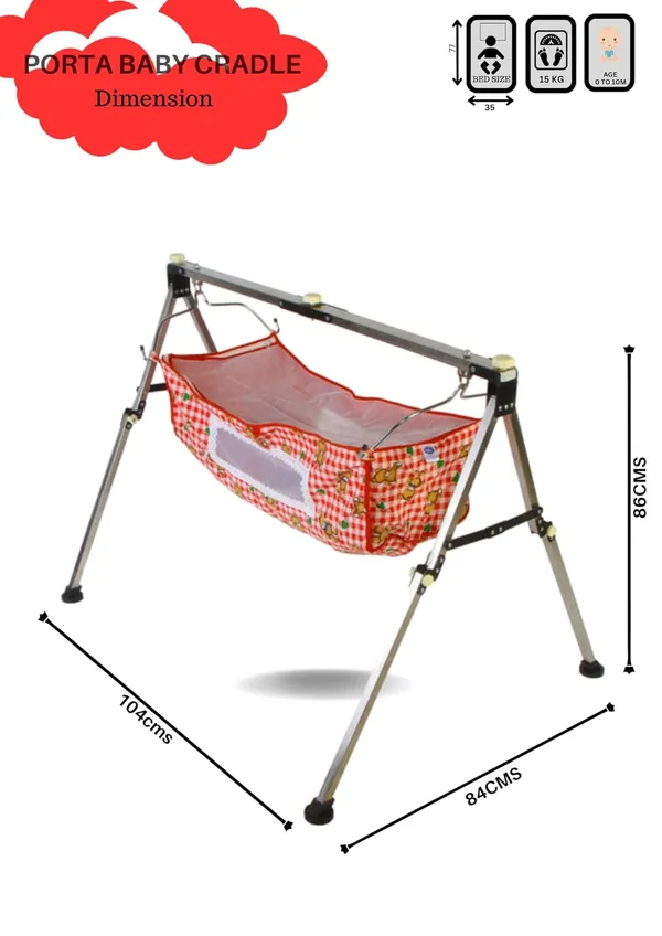Red_Stainless_Steel_&_Fabric_Cradle_For_Kids