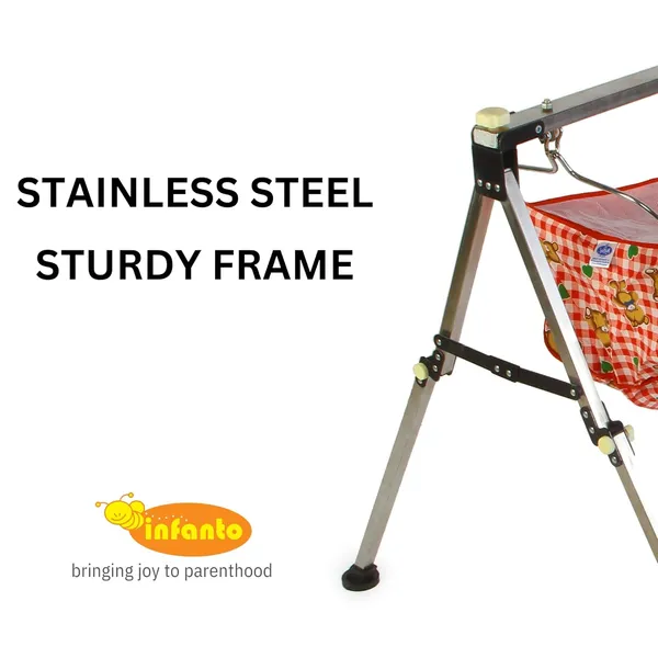 Red_Stainless_Steel_&_Fabric_Cradle_For_Kids