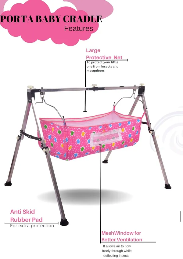 Pink_Stainless_Steel_&_Fabric_Cradle_For_Kids