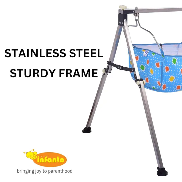 Blue_Stainless_Steel_&_Fabric_Cradle_For_Kids