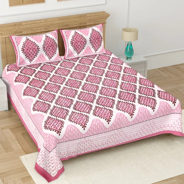 Pink_Soft_Cotton_Double_Bedsheet_With_Set_Of_2_Pillow_Covers