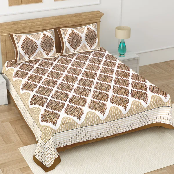 Cream-Brown_Soft_Cotton_Double_Bedsheet_With_Set_Of_2_Pillow_Covers