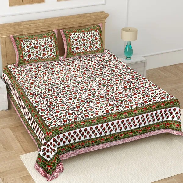 Green-White_Soft_Cotton_Double_Bedsheet_With_Set_Of_2_Pillow_Covers
