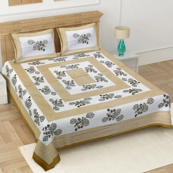 Cream_Soft_Cotton_Double_Bedsheet_With_Set_Of_2_Pillow_Covers