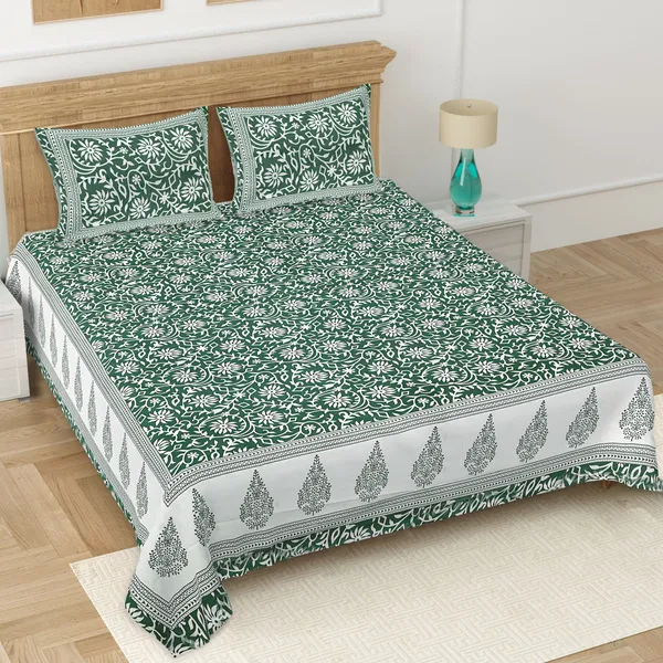 Green_Soft_Cotton_Double_Bedsheet_With_Set_Of_2_Pillow_Covers