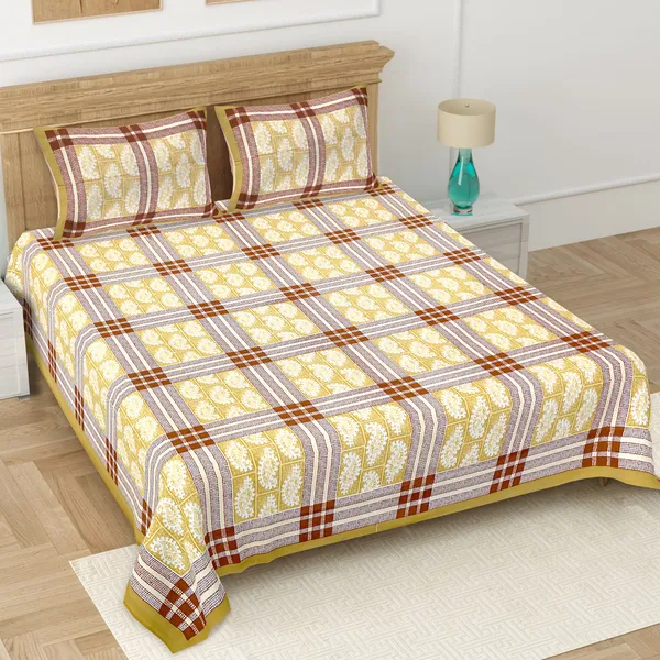 Yellow_Soft_Cotton_Double_Bedsheet_With_Set_Of_2_Pillow_Covers
