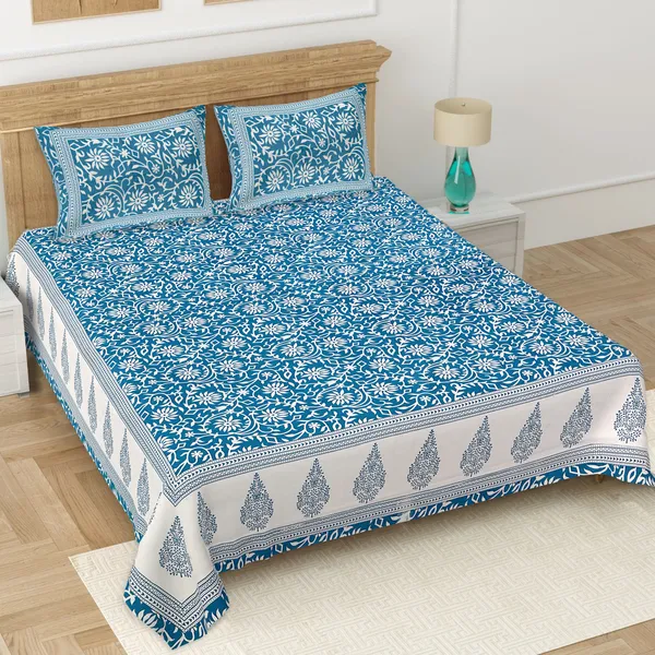 Blue_Soft_Cotton_Double_Bedsheet_With_Set_Of_2_Pillow_Covers