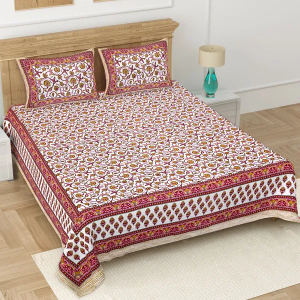 Pink-Cream_Soft_Cotton_Double_Bedsheet_With_Set_Of_2_Pillow_Covers