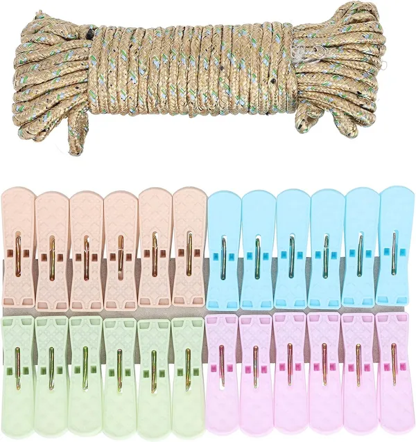 24_Pcs_Plastic_Clip_with_Rope_|_4_Colors_Clothes_Drying_Line_Pegs_for_Kitchen_Outdoor_Trip,_Air-Drying_Clothing_Pin_Set