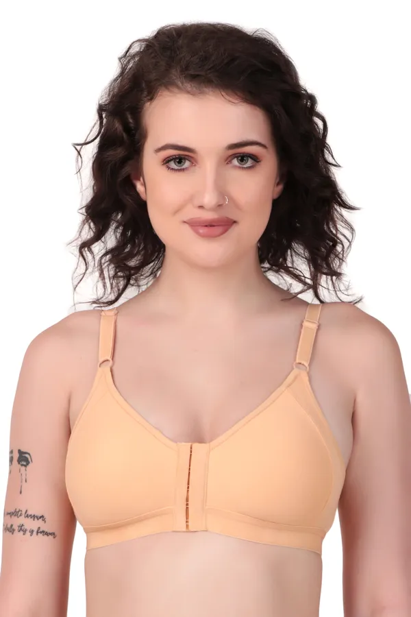 Beige_Premium_Non_Padded_Solid_Hosiery_Fancy_Front_Open_Bra_For_Women