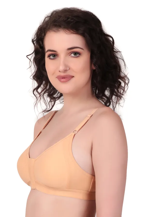 Beige_Premium_Non_Padded_Solid_Hosiery_Fancy_Front_Open_Bra_For_Women