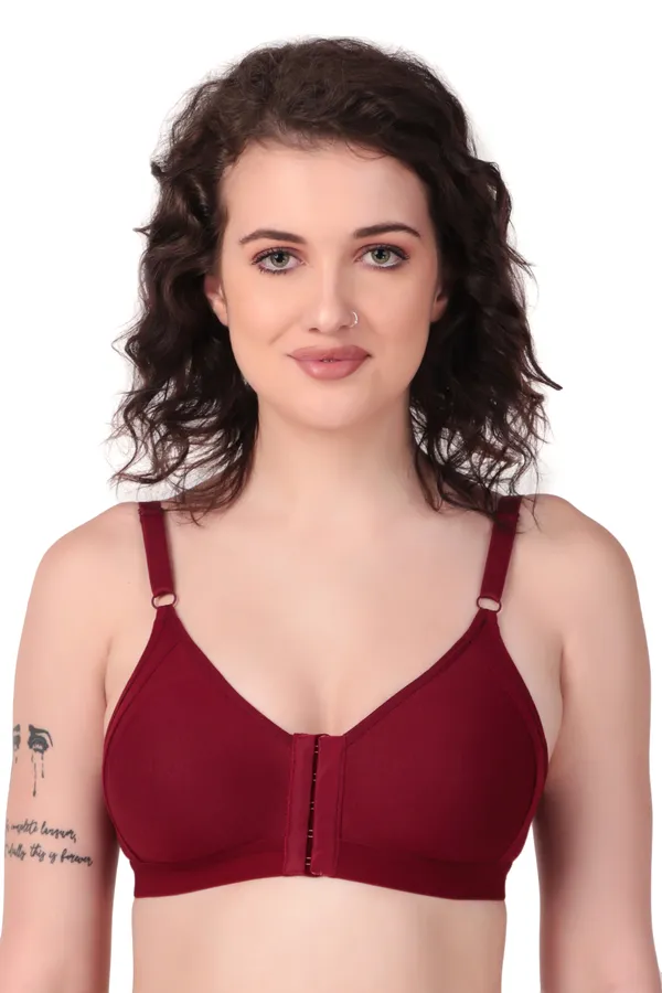 Maroon_Premium_Non_Padded_Solid_Hosiery_Fancy_Front_Open_Bra_For_Women