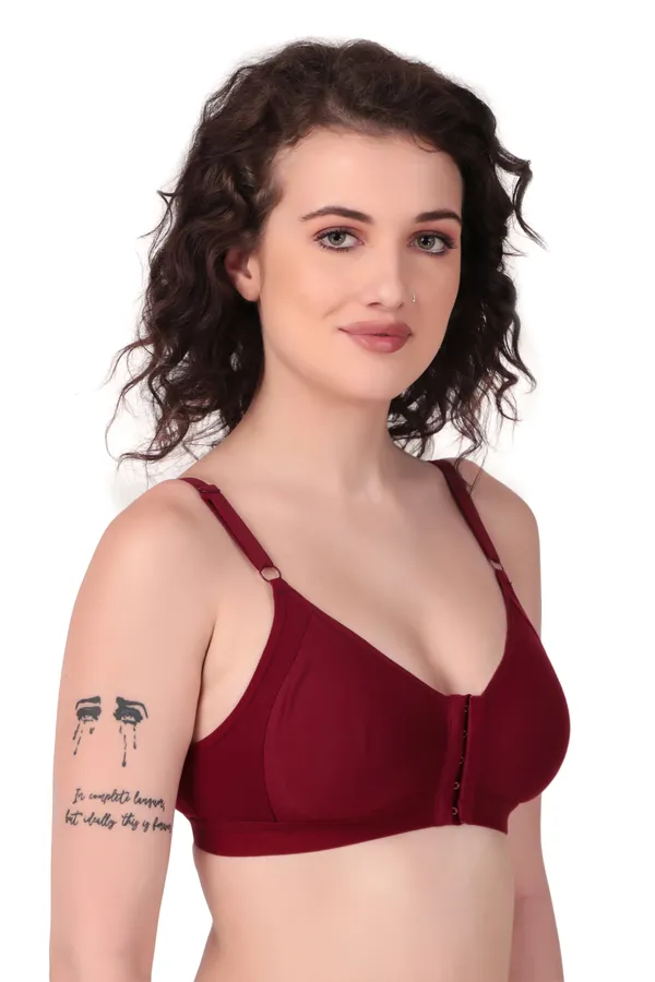 Maroon_Premium_Non_Padded_Solid_Hosiery_Fancy_Front_Open_Bra_For_Women