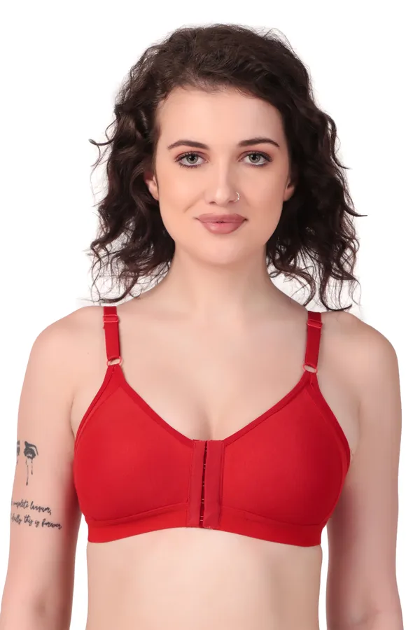 Red_Premium_Non_Padded_Solid_Hosiery_Fancy_Front_Open_Bra_For_Women