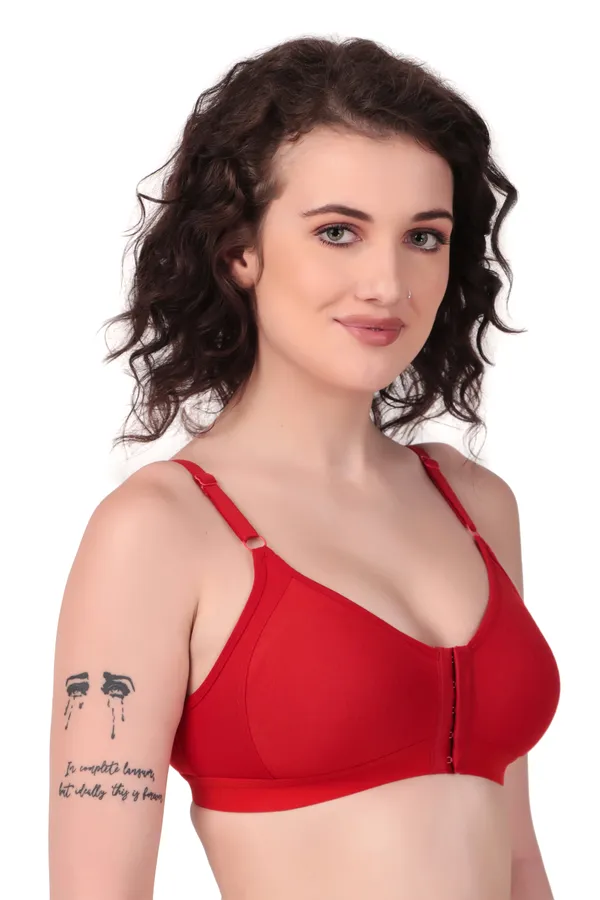 Red_Premium_Non_Padded_Solid_Hosiery_Fancy_Front_Open_Bra_For_Women
