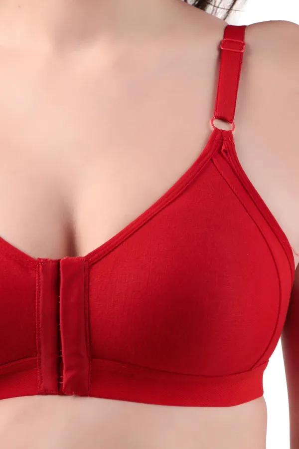 Red_Premium_Non_Padded_Solid_Hosiery_Fancy_Front_Open_Bra_For_Women