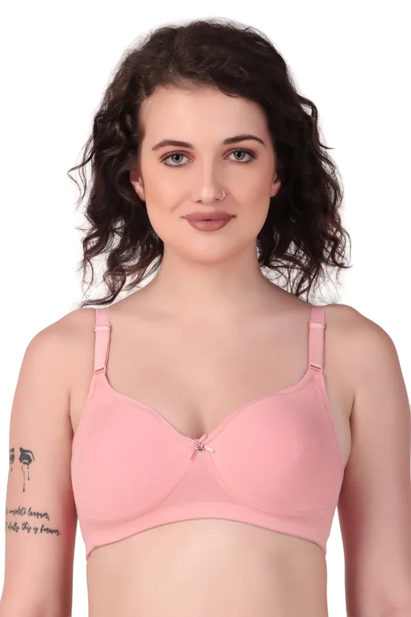 Peach_Premium_Non_Padded_Solid_Cotton_Blend_Bra_For_Women