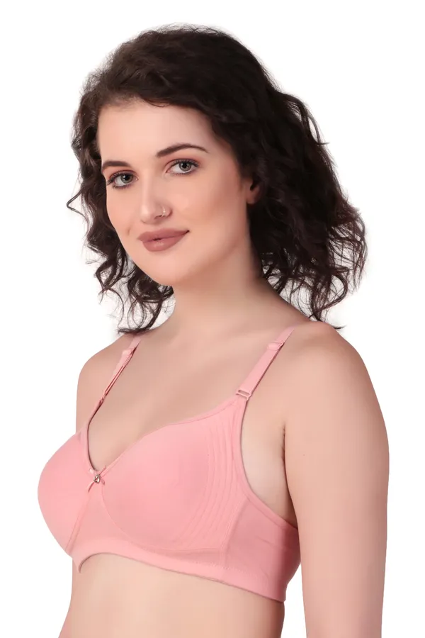 Peach_Premium_Non_Padded_Solid_Cotton_Blend_Bra_For_Women