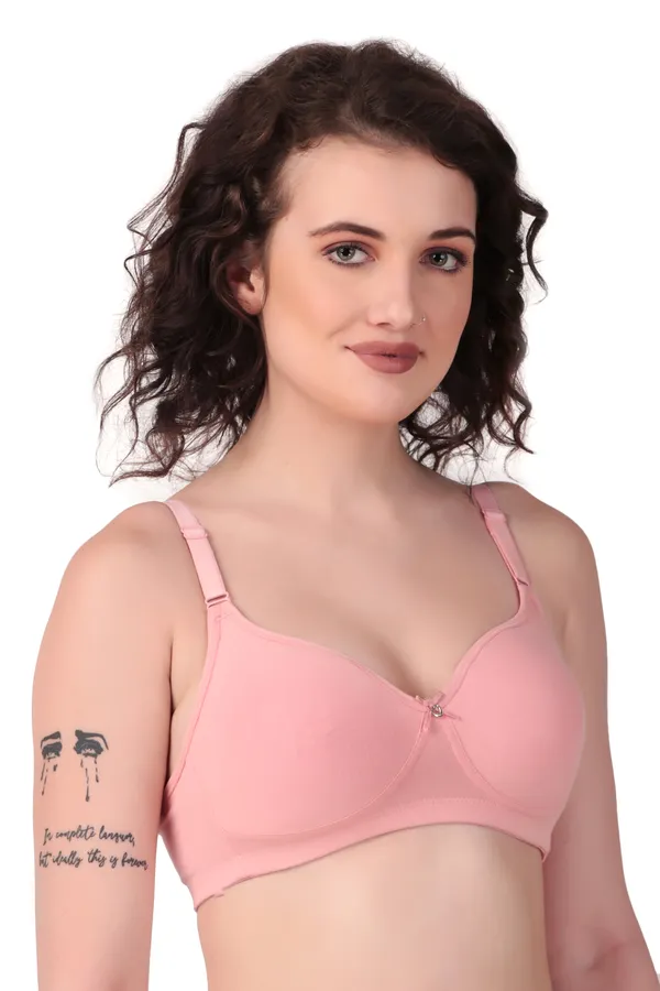 Peach_Premium_Non_Padded_Solid_Cotton_Blend_Bra_For_Women