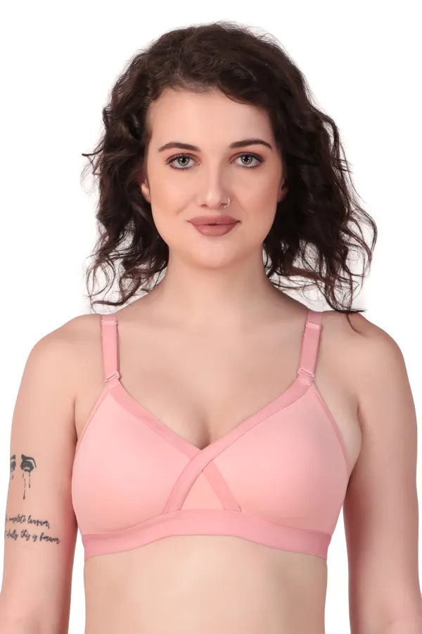 Peach_Premium_Non_Padded_Solid_Cotton_Blend_Bra_For_Women