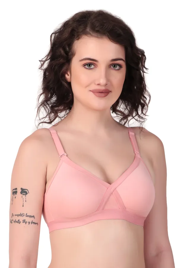 Peach_Premium_Non_Padded_Solid_Cotton_Blend_Bra_For_Women
