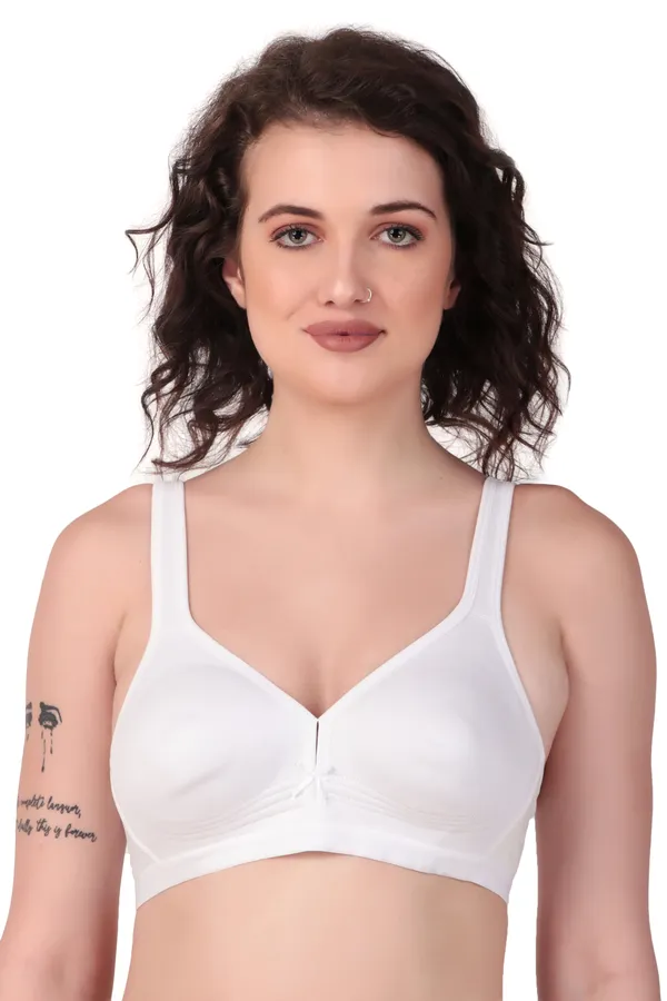 White_Premium_Non_Padded_Solid_Cotton_Blend_Bra_For_Women