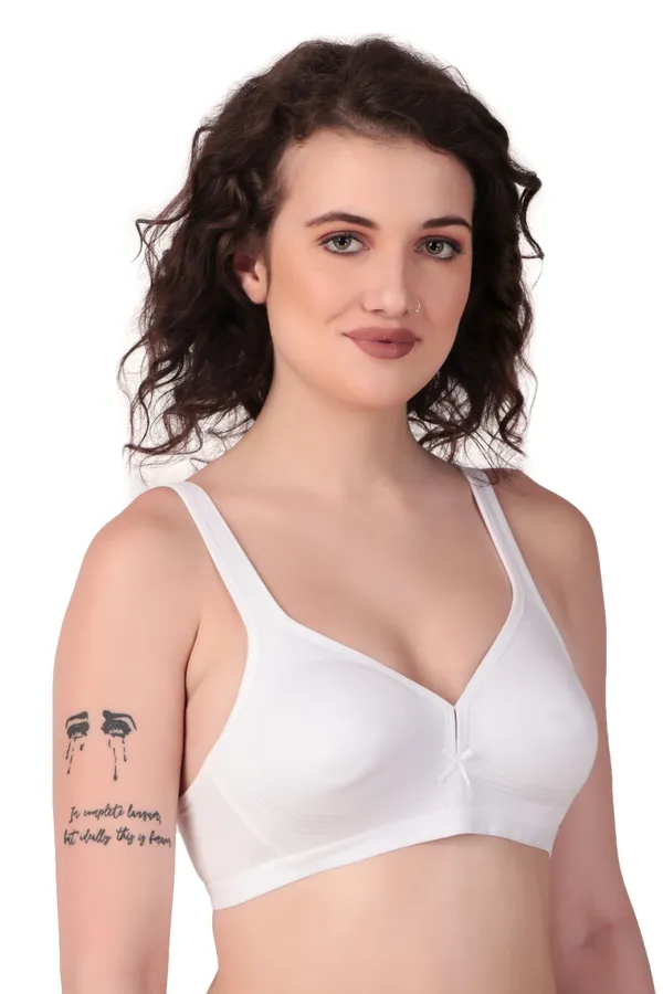 White_Premium_Non_Padded_Solid_Cotton_Blend_Bra_For_Women