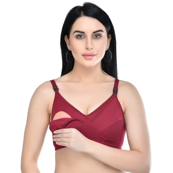 Maroon_Premium_Non_Padded_Solid_Cotton_Blend_Maternity_Bra_For_Women