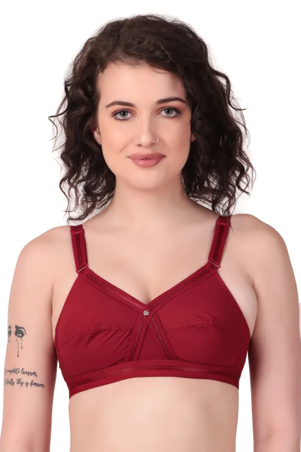 Maroon_Premium_Non_Padded_Solid_Cotton_Blend_Bra_For_Women