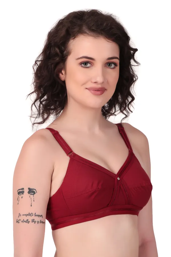 Maroon_Premium_Non_Padded_Solid_Cotton_Blend_Bra_For_Women